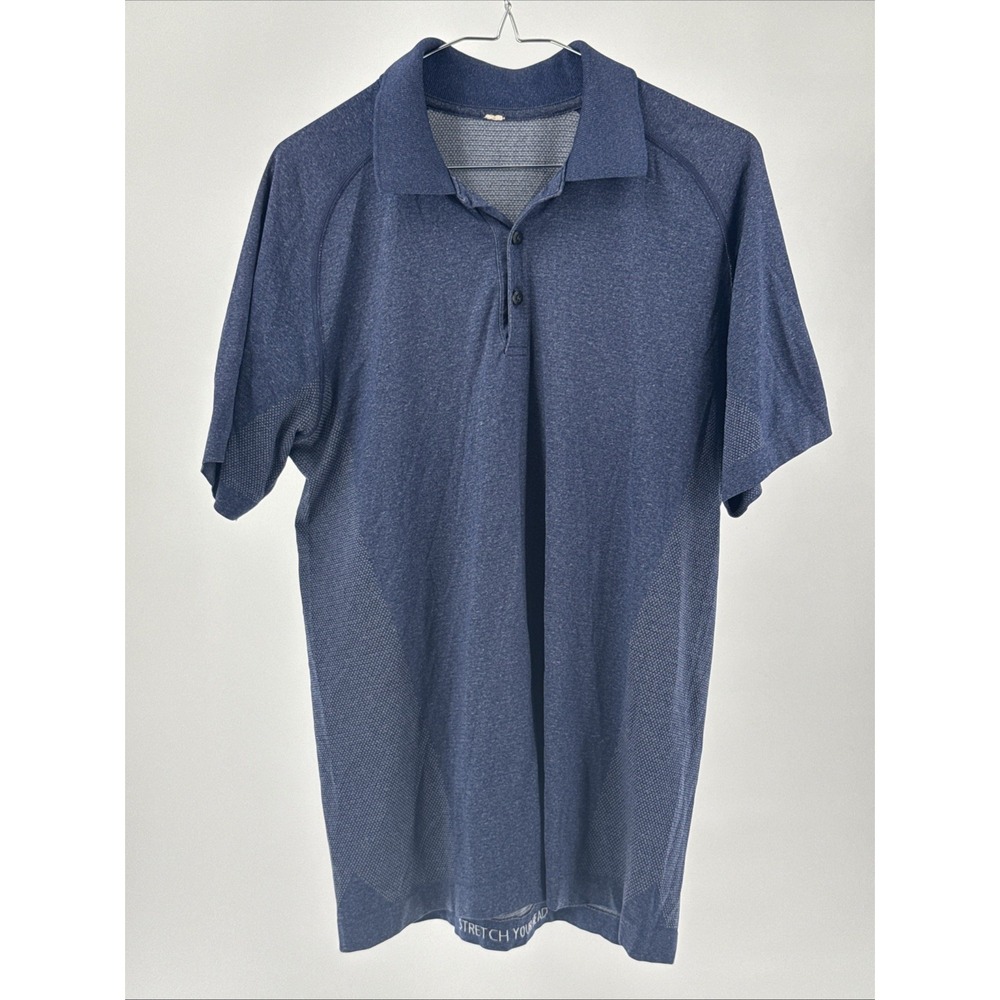 Lululemon Mens Medium Seamless Performance Polo Blue Heather Golf Athletic Shirt